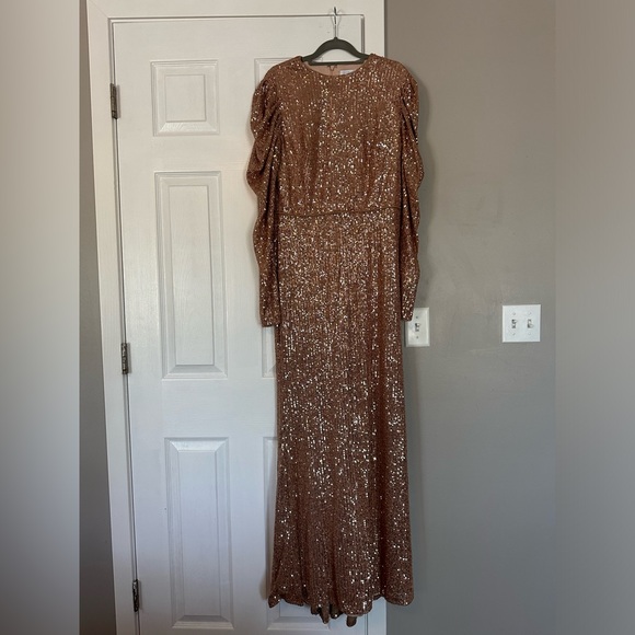 Mac Duggal Sequined High Neck Puff Long Sleeve Column Gown size 10 - Picture 2 of 12